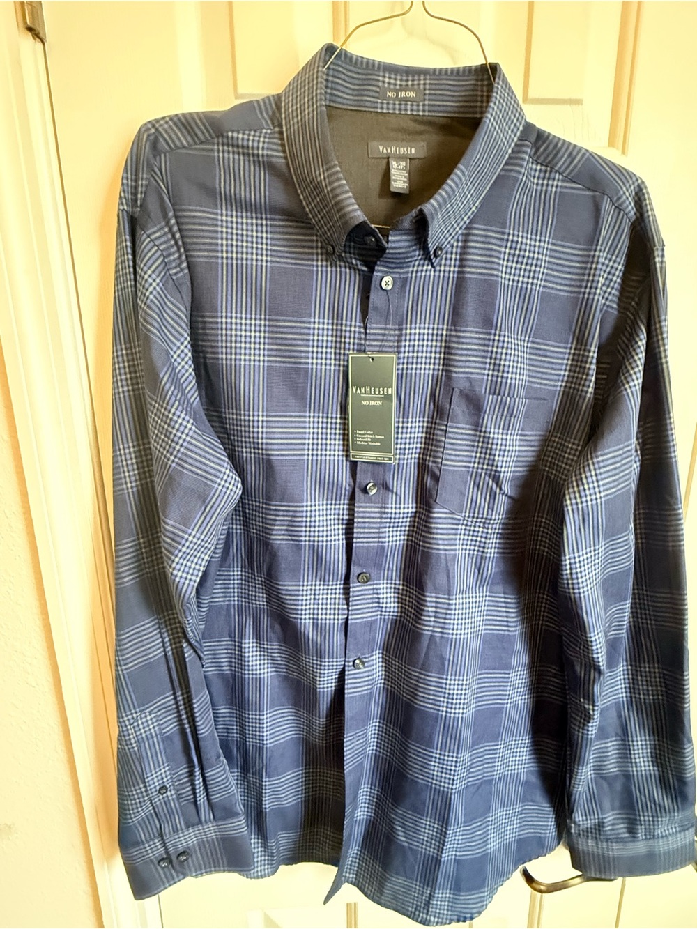 Van Heusen Navy and Light Blue Plaid Button-Down Shirt